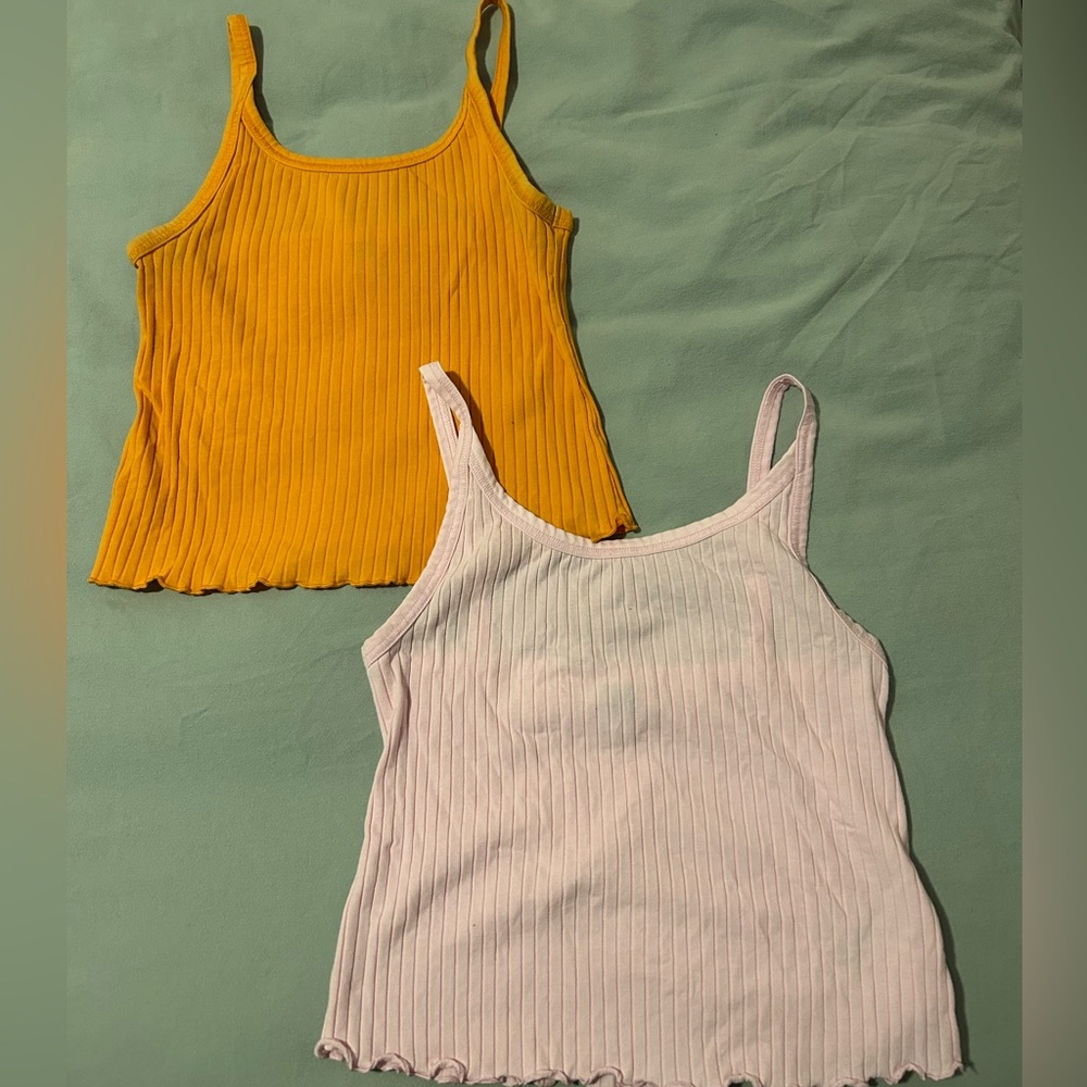 Orange and pink ribbed crop cami tops (set of 2)